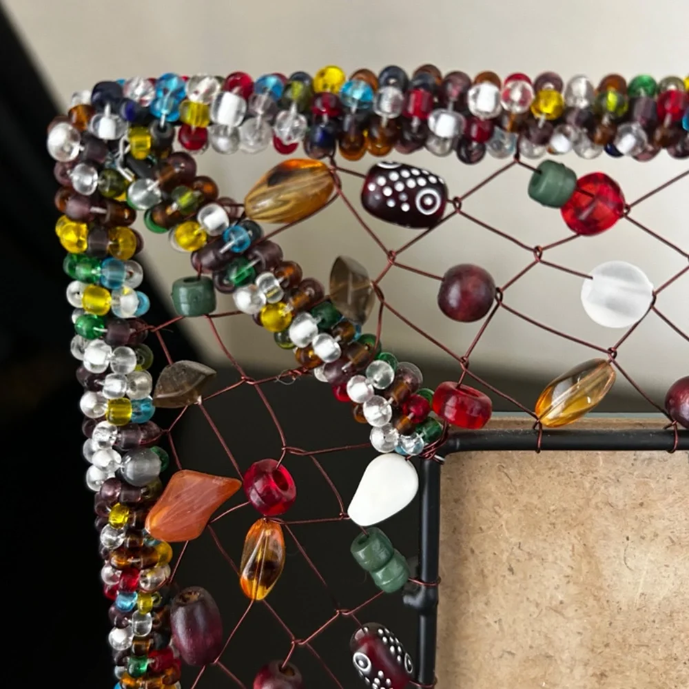 Pier 1 Imports Boho Bohemian Beaded Colorful Frame Wire Metal